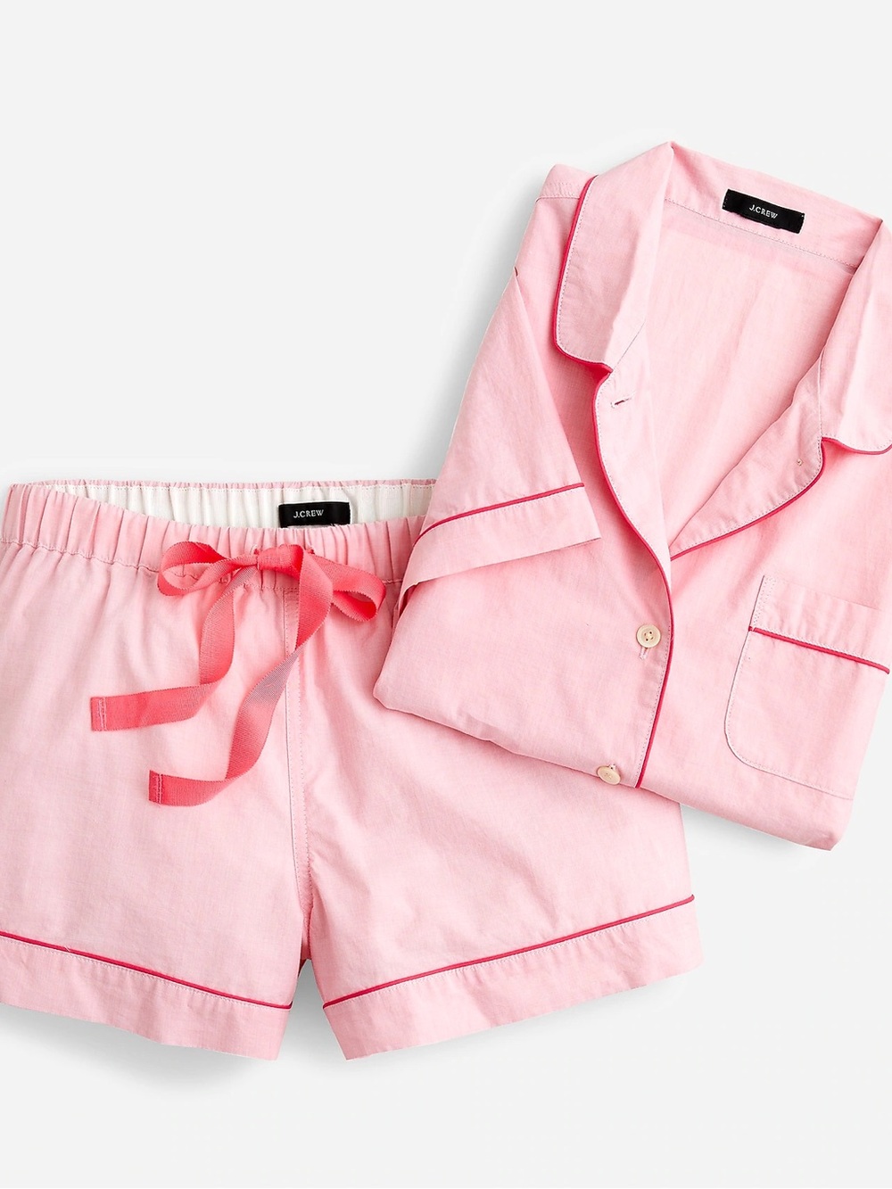 J CREW 2X Pink End-On-End Cotton Pajama Set Piping Pocket Summer